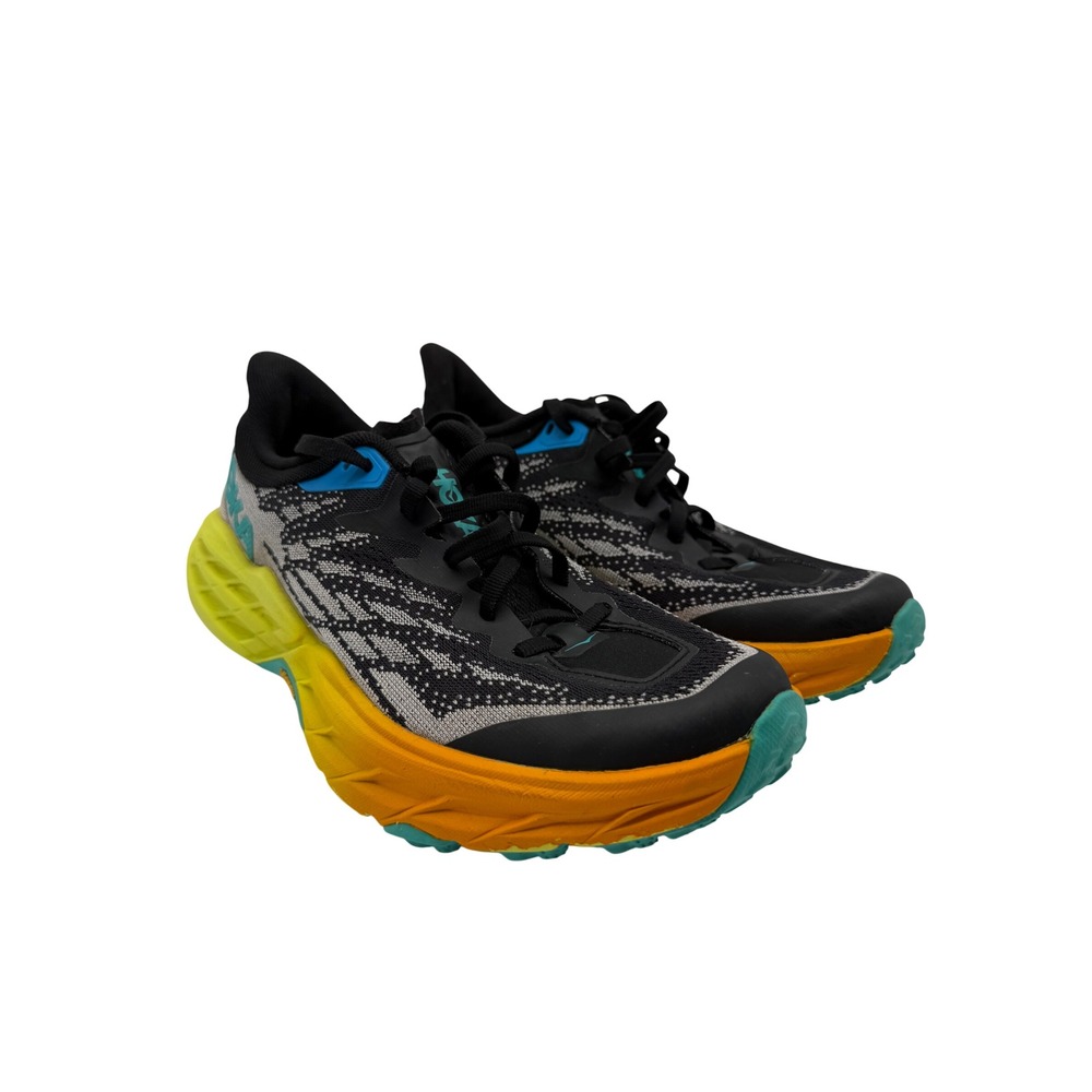 Hoka Speedgoat 5 Trail Shoes Womens 7.5 Black Yellow Excellent Vibram Megagrip - Picture 2 of 7